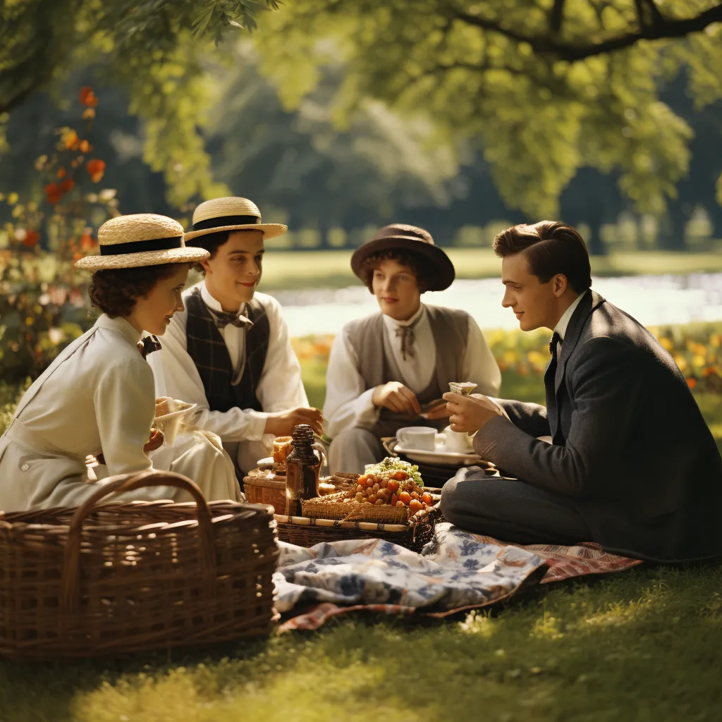 A group of friends enjoying a picnic in a picturesque park., photo
